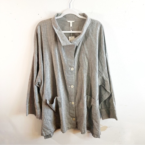 Eileen Fisher Jacket Black & White Stripe Ticking Stripe Jacket Sz 3X NWT Button - Picture 2 of 13